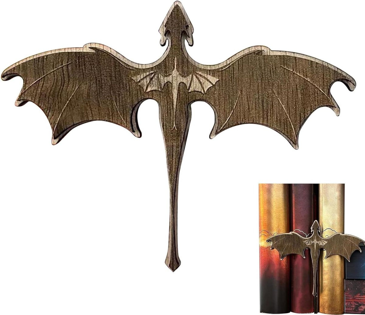 Decoratieve Boekenhoek met Draken Boekinleg en LED Verlichting - Breedte: 10 cm