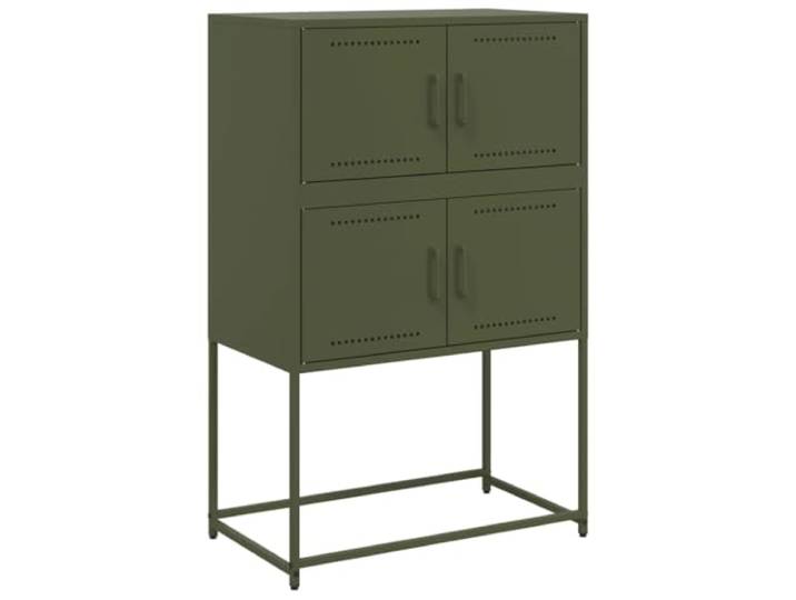 GFMGUEMV Sideboard Olivgrün 68,5x38,5x107 cm Stahl mit 4 Fächern Industrie-Design, pflegeleichte Oberfläche, Türfächer, robuste Stahlkonstruktion, Wandmontage möglich
