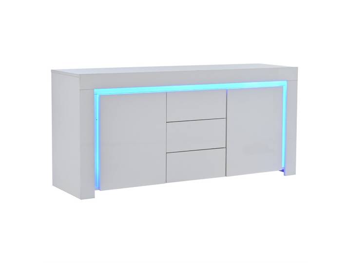 SIDEBOARD 140 cm 2 Türen, 3 Schubladen, LED-Beleuchtung, Hochglanz, Weiß & Schwarz Verstellbare Einlegeböden