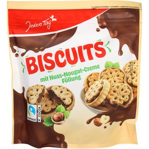 JedenTag Kekse Biscuits Doppelkeks, mit Nuss-Nougat-Cremefüllung, fairtrade, 172 g