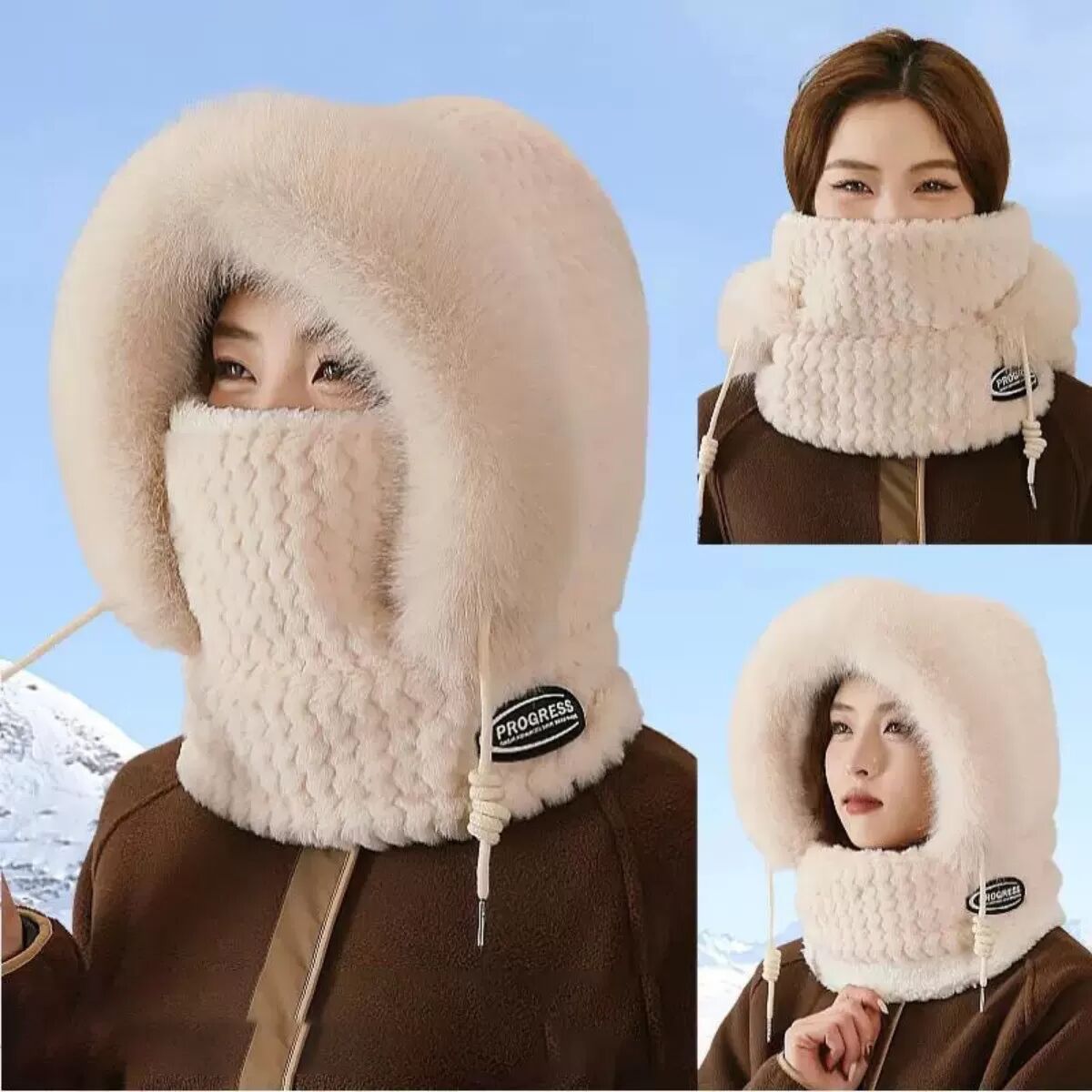 INF Bonnet Cagoule Polaire Douce - Vêtement d'Extérieur Polyvalent Beige