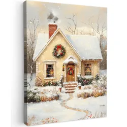 LEINWANDBILD Weihnachten - Zuhause - Winter - Schnee Wandbild Wohnzimmer 60x80 cm