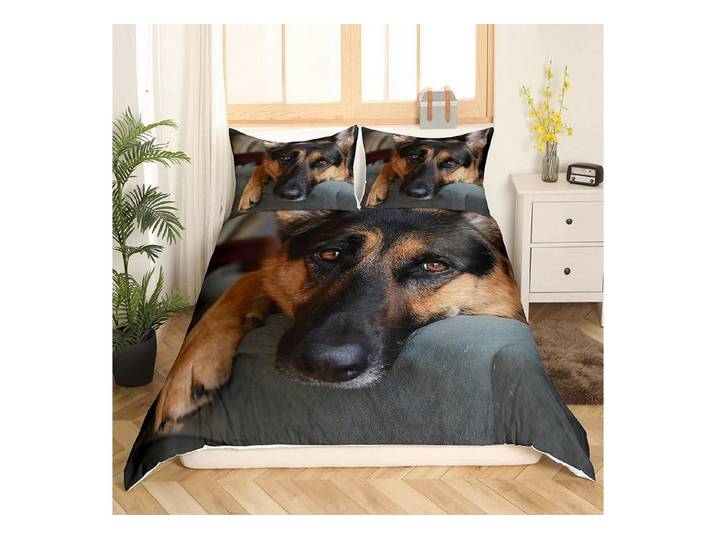 LuxusKollektion Kinderbettwäsche Bettwäsche Set Schäferhund 155x220cm 3D Hund