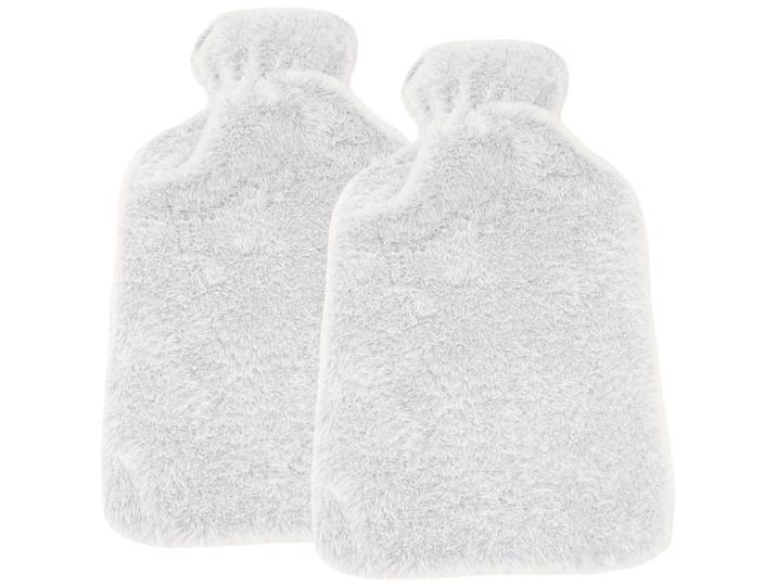 2er-Set Wärmflasche mit flauschigem Plüsch-Bezug, 1,6 Liter, weiss