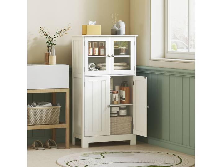 kleankin Meuble Salle de Bain 60cm Blanc Verre Trempé
