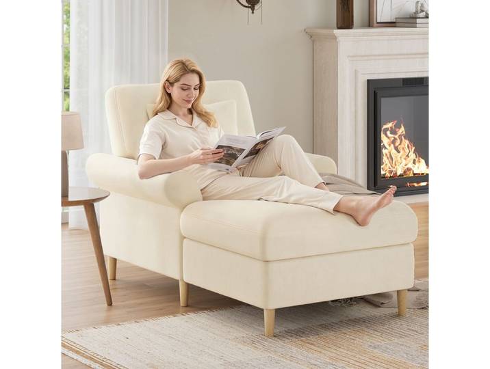 Canapé relax 133×87×90 cm avec fonction allongée en velours beige