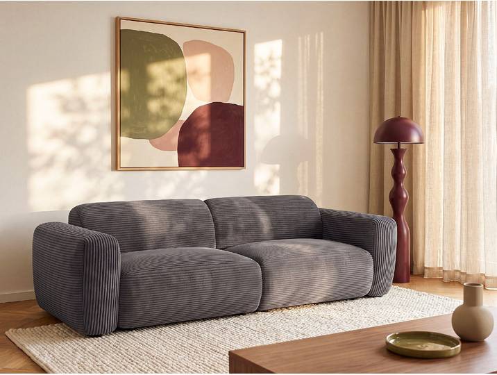 Sofa 4-Sitzer aus Cord-Samt in Dunkelgrau POGNI