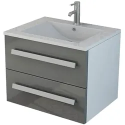 Badmöbel Waschtisch 60 cm breit Keramik hochglanz Badset AROSA II grau