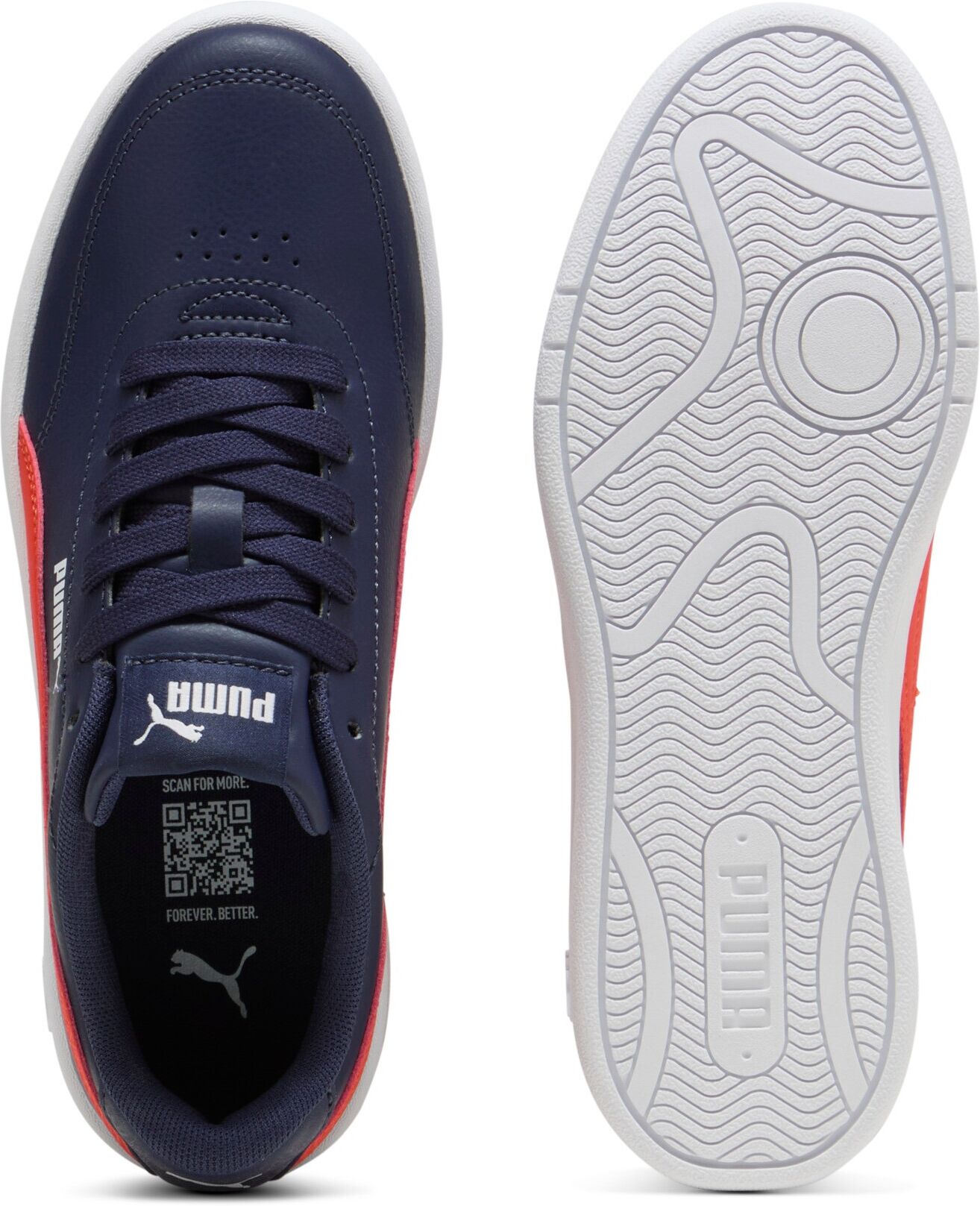 Sneaker PUMA "COURT CLASSIC CLEAN JR", Jungen, Gr. 38, Textil, blau (puma navy, rot flash), Synthetik, Schuhe Sneaker, für Streetwear und Sportmode, angenehmes Tragegefühl puma navy, rot flash 38, Textil