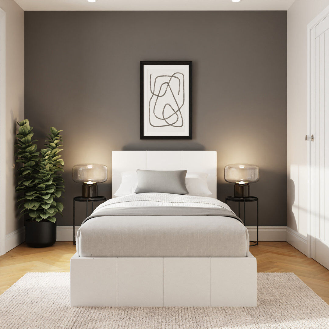 Zipcode Design Basso Upholstered Lift Up Storage Ottoman Bed White Single (3')