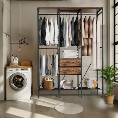UNHO "Freestanding Clothing Organizer Stand Wardrobe with Hanging Rails - 59""x20""x84"""
