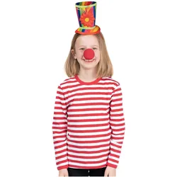 Metamorph Clownskostüm für Kinder mit rotem Ringelshirt, Clownsnase und Hut (140)