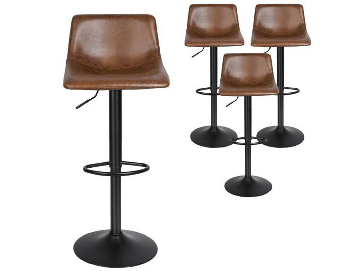 Tabouret de bar en cuir PU - AGNESG - Lot de 4 - Pieds en métal - Marron