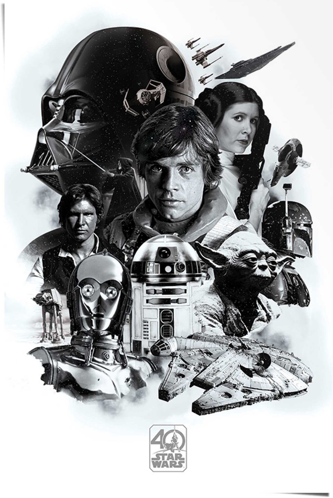 Reinders! Poster REINDERS "Poster Star Wars 40 Jahre", schwarz (farbe bild(er): schwarz), B:61cm H:91,5cm, Papier, Bilder, Poster