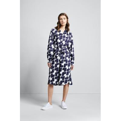 Blusenkleid BUGATTI, Damen, Gr. 42, Normalgrößen, Langarm, blau (marine), 100% Baumwolle, normal, Kleider Blusenkleid, mit grafischen Prints