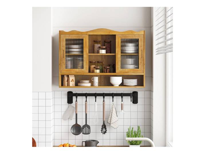 Celya Wandhängeschrank 90 cm Retro-Schiebetürenschrank, mit zwei Türen und drei Ablageflächen, Natürlich