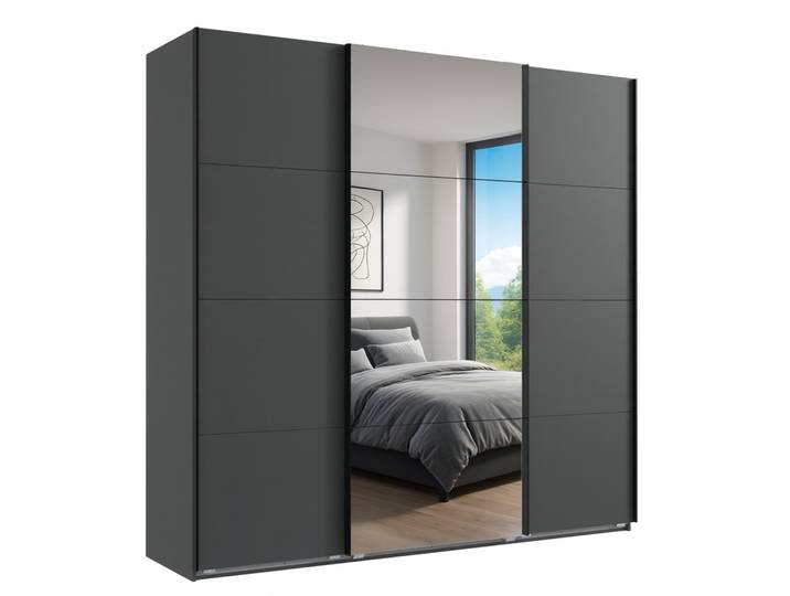 Schwebetürenschrank Kleiderschrank B225 cm extra H236 cm 3-türig Grafit, 1x Spiegeltür / 22540