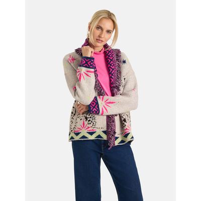 Strickjacke LIEBLINGSSTÜCK "AtinaL", Damen, Gr. 42, ginger, Web, Obermaterial: 68% Polyester, 19% Viskose, 9% Wolle, 4% Elasthan, Jacquardmuster, hüftbedeckend, Strickjacken Strickjacke, mit Woll-Anteil, Bindegürtel betont die Taille