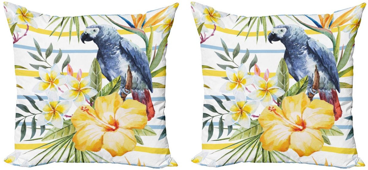 ABAKUHAUS Papegaai Kussenhoes Set – Tropisch – Multicolor – 2x 60 x 60 cm