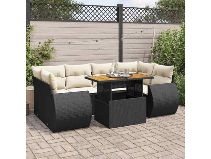 YUTAASU 7-TLG. Poly Rattan Sofagarnitur Schwarz mit Kissen