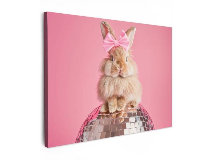 LEINWANDBILD Schleife - Discoball - Kaninchen Wandbilder 80x60 cm