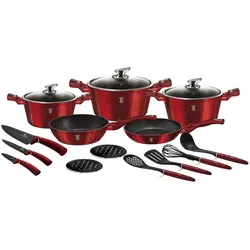BerlingerHaus Coldtec Kochgeschirr Set Burgundy Edition, Pfannenset + Topfset, Rot