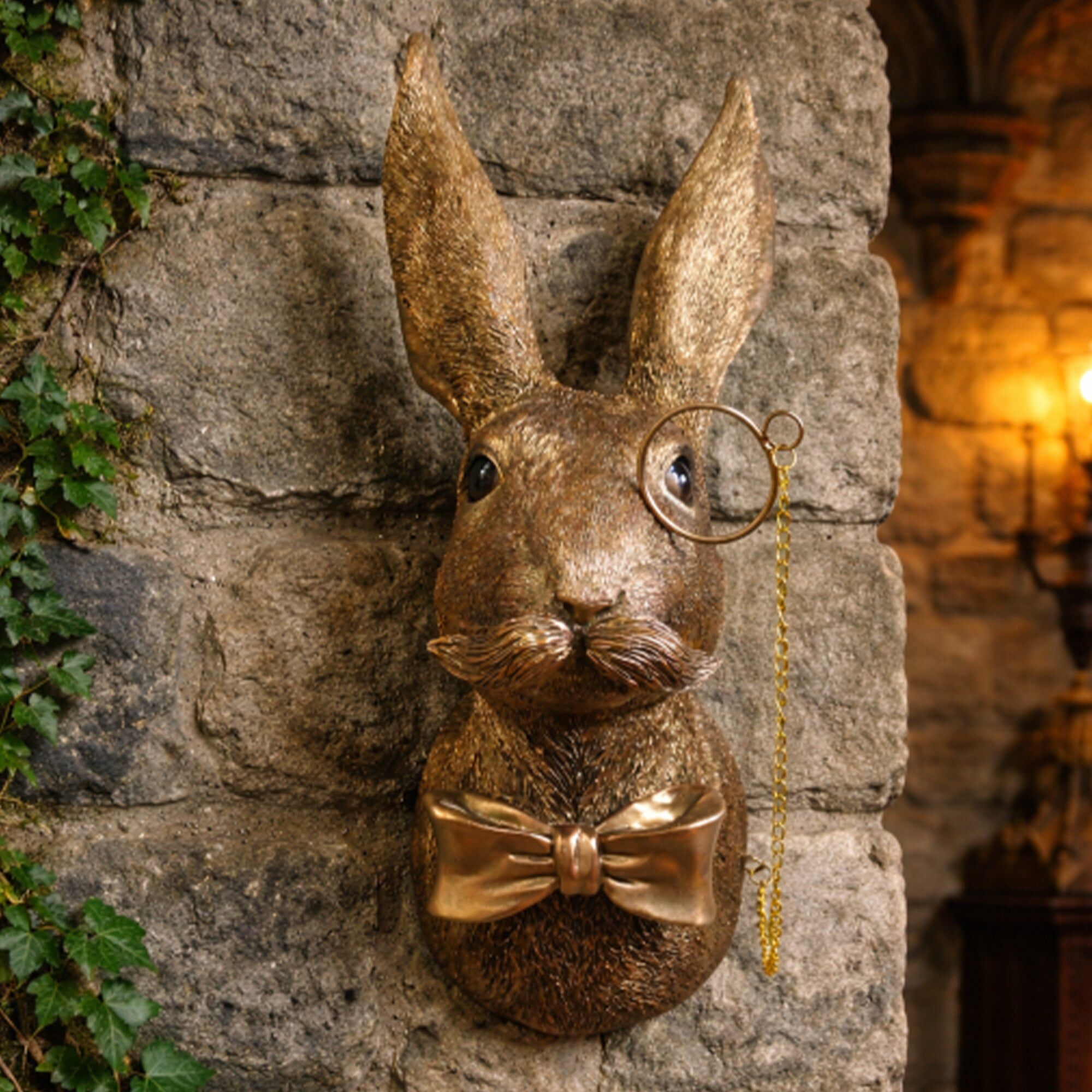 Antique Gold Metal Rabbit Head With Monocle Metal
