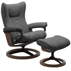 Stressless Sessel mit Hocker Wing Signature Leder Grau Batick Grey M (Medium)