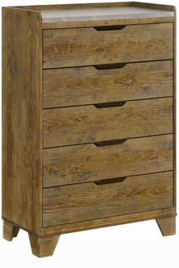 Benjara Gary Tall Dresser Chest, 5 Drawer Cutout Handles, Farmhouse Aspen Brown