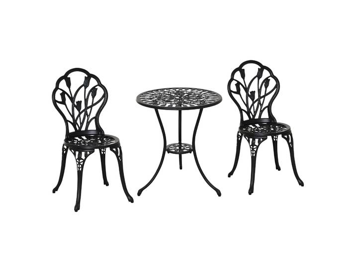 Outsunny Ensemble table et chaises de terrasse extérieure 3 pièces Noir