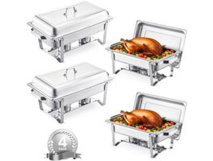 Lot de 4 Chauffe-Plat 7 5 L - DUOKU - Buffet de Réchauds Rectangulaire- Acier Inoxydable - 4 Bacs Pleine Taille et Couvercle