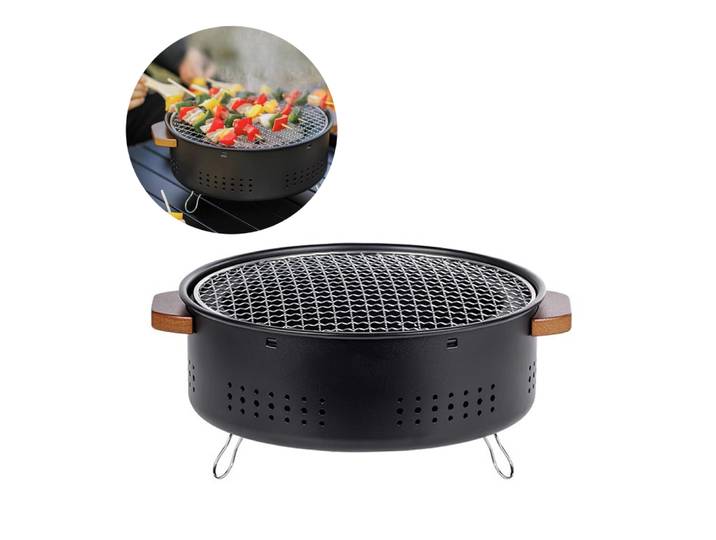 Matériel de camping, barbecue d'extérieur, plaque de cuisson ronde, barbecue de table, réchaud à charbon portable, réchaud à charbon de bois, support à kebab