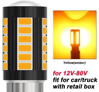 Inspired Living 2 Pack CANbus Error Free 1156 1157 LED Turn Signal Bulbs, 12V 24V BA15S BAY15D 24v Yellow(amber) 7443 W21 5w T20