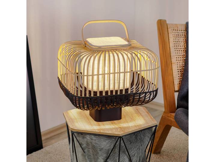 Forestier Designer Tischlampe Bamboo Square S, schwarz, für Wohn- / Esszimmer, Bambus, Design