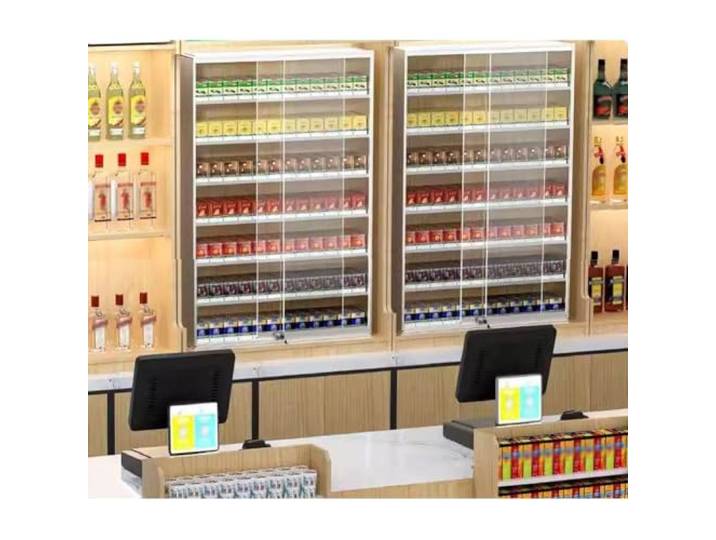 Rygcrud Aluminium Zigaretten-Vitrine, Zigarettenschrank - Tür Aus Gehärtetem Glas Mit Schlossschlüssel, Wandmontiert Zigarettenregal-Vitrine, Einzelhandels-Vitrine(80.5x28.8x60cm)