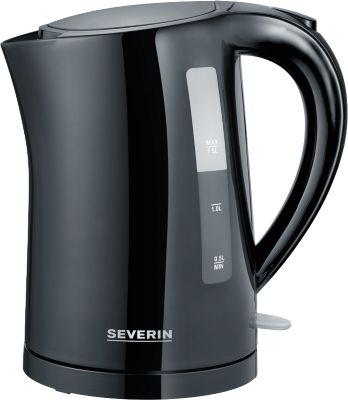SEVERIN Wasserkocher, 1,5 Liter, 2.200 Watt, 360° central-cordless, Anti-Kalk-Sieb, verdecktes Heizelement, Schwarz