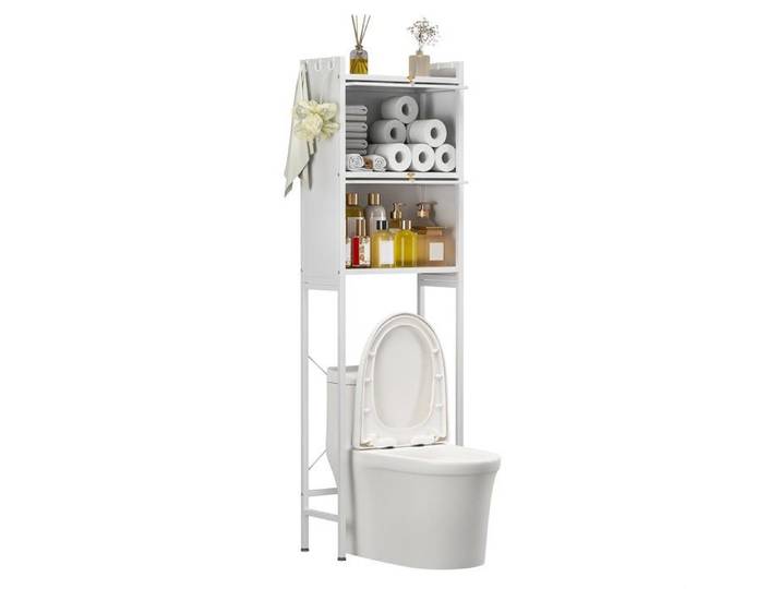 Colonne WC 3 niveaux avec portes sans perçage résistant à l'eau et à la poussière en métal et PVC antidérapants 25x50x165cm