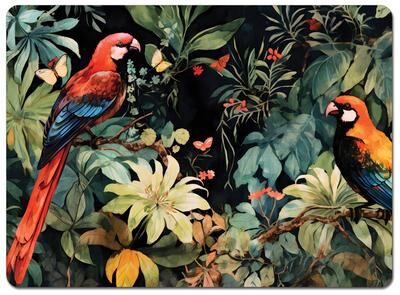 CounterArt Parrot Party Hardboard Placemats with Protective Cork Backing 4 Pack Layered Construction Heat Tolerant and Easily Wipes Clean
