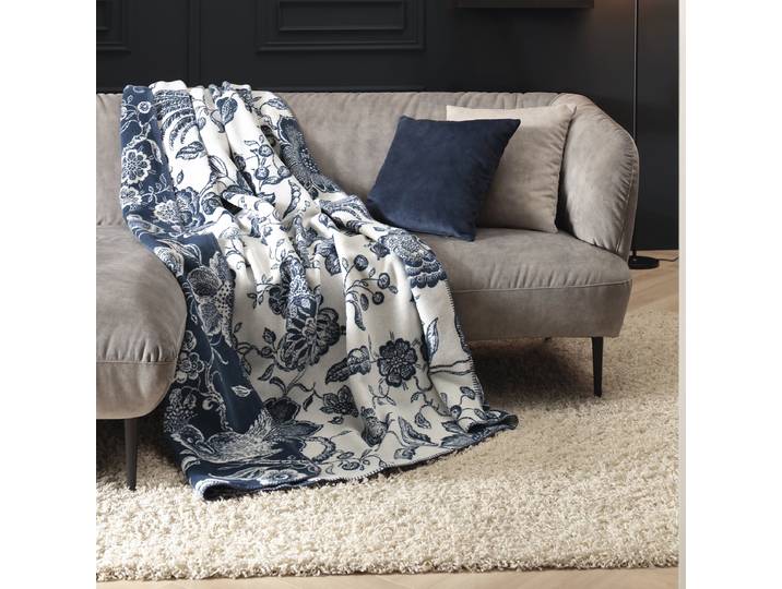 Couverture de jour Bleu marine Pivoine 150 x 200cm Multicolore Coton