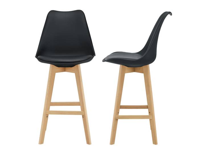 [en.casa] Barstuhl Lublin 2er-Set, Schwarz, Holz, 48x105x58 cm, Esszimmer, Barmöbel, Barhocker