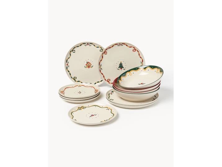 Weihnachtliches Geschirr-Set Cutemas, 4 Personen, 12er-Set