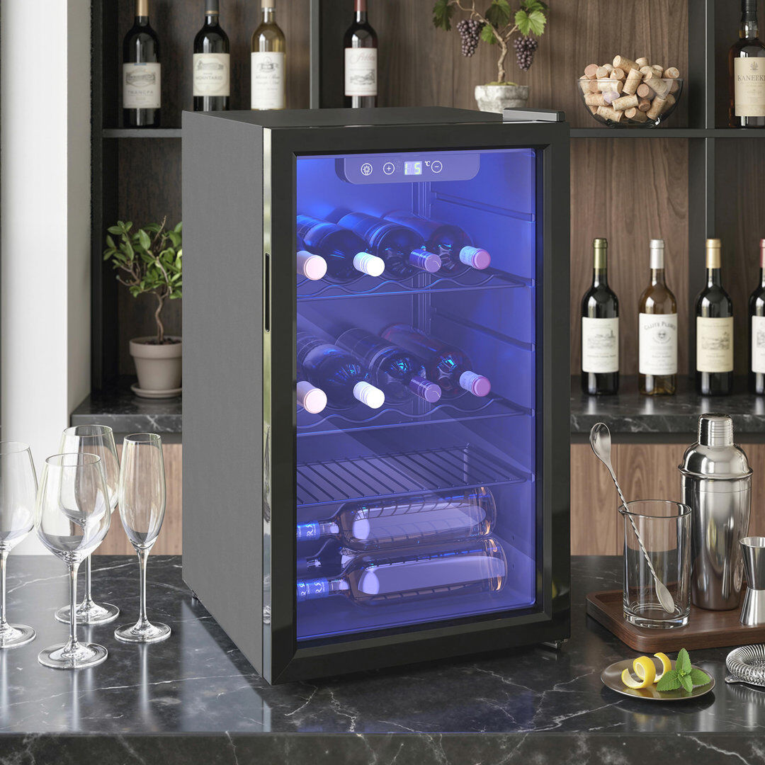 HOMCOM 24 Bottle Wine Cooler, 68L Freestanding Drinks Wine Fridge Black 74cm H X 46cm W X 43cm D