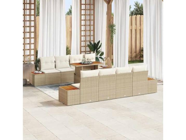 KTHLBRH Modulares Outdoor Dining Set Eckbank, Modernes Gartenset mit Ecksofa und Tisch, Garten Essgruppe aus Poly Rattan mit Kissen, Gartentischgruppe mit Stauraum Sitzbank, 9-teiliges
