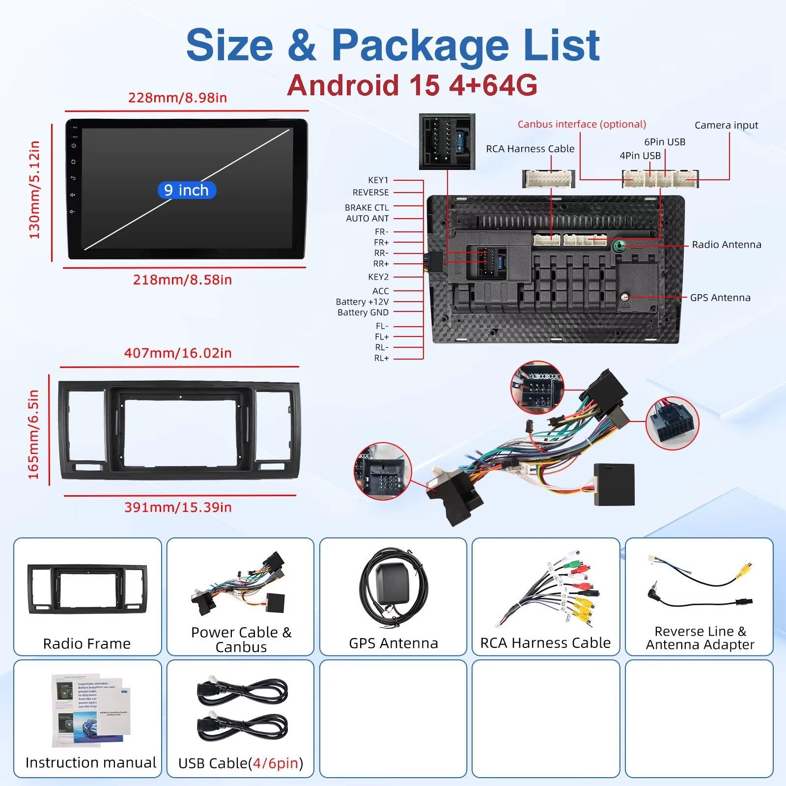 Autoradio für VW Transporter T6 - Android-Multimedia-Player - 9-Zoll-Touchscreen - Android 15 - 4 GB RAM/64 GB Speicher - Kabelloses CarPlay und Android Auto