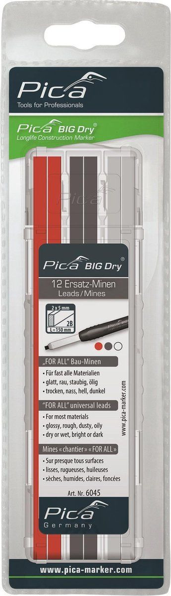 Pica 6045 BIG Dry Navulling 12 stuks Grafiet Wit Rood