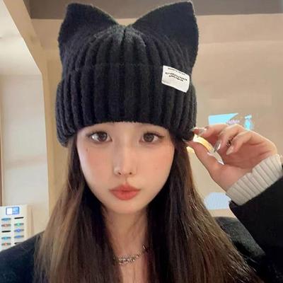 Silver Stone Store Cute Cat Ears Beanie For Women, Winter Warmth And Style, Soft Knitted Ear Protection gray
