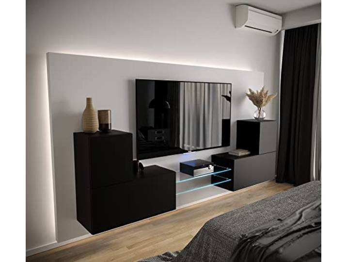 Furnitech Wohnwand Wohnzimmer Hängend Wohnwand Modern Wohnzimmer Schrankwand mit Regale und TV Schrank Wohnzimmer Möbel ohne LED (AN96-21B-M3 1C)