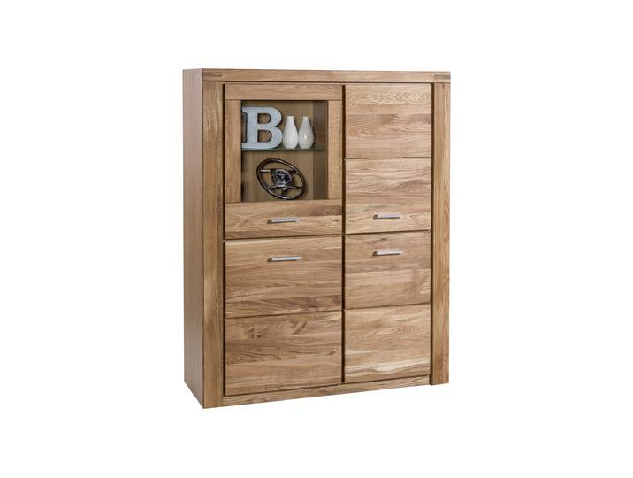Highboard mit Glastür Wildeiche massiv geölt 108 cm - FREYJA