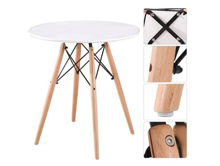 Table Ronde - ®QIQI - Scandinave - Bois Massif - 70cm - Blanche
