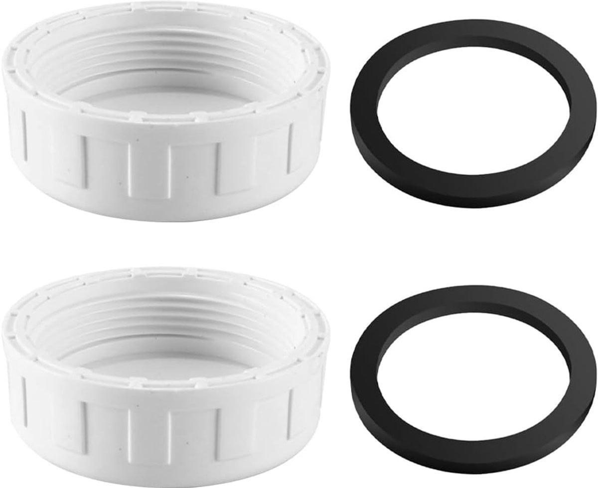 2 stuks PVC ronde binnendraad slangaansluiting 2 inch, witte pijpfittingdop met rubberen afdichting